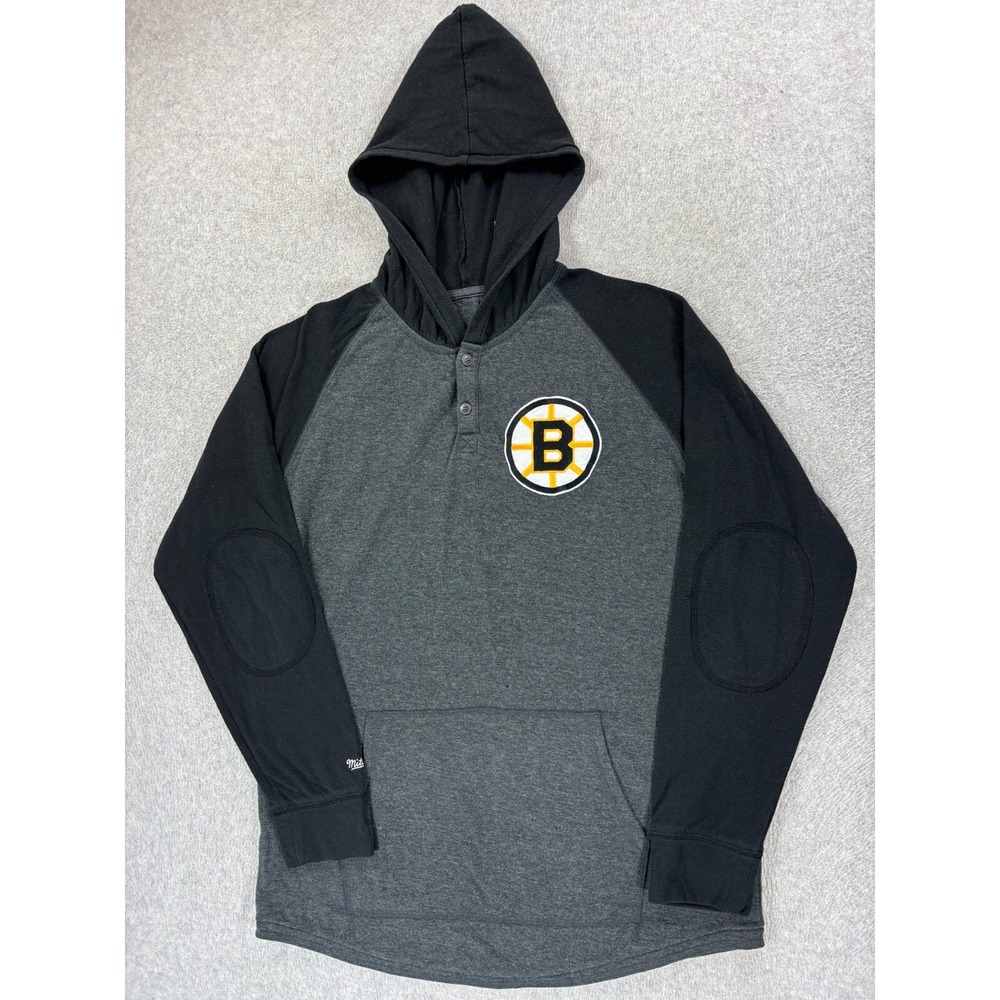 Boston Bruins Stitched Logo NHL Hockey Hoodie Pullover (Men's Large)‎ Gray/Black